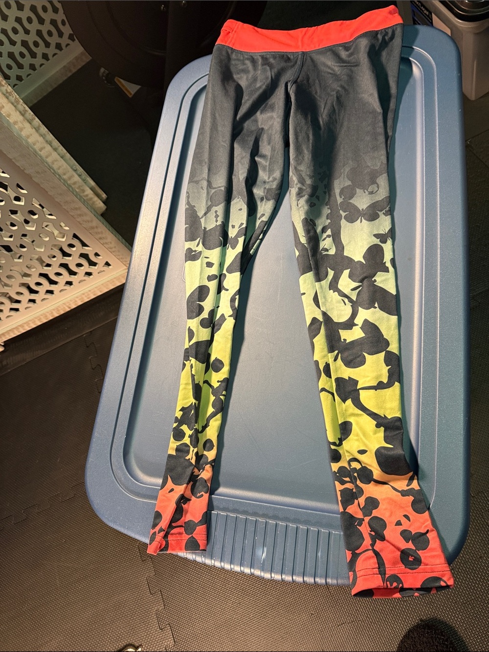 adidas Girls' Black, Lime & Coral Floral Ombre Leggings
